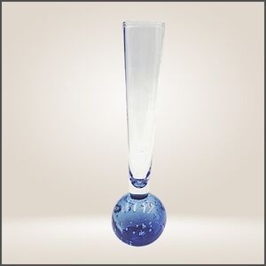 Blue Art Glass Controlled Bubble Bud Vase – 8" Tall